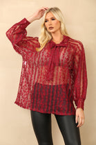 BOW LACE SEQUIN TRIM BLOUSE (14778383794560)