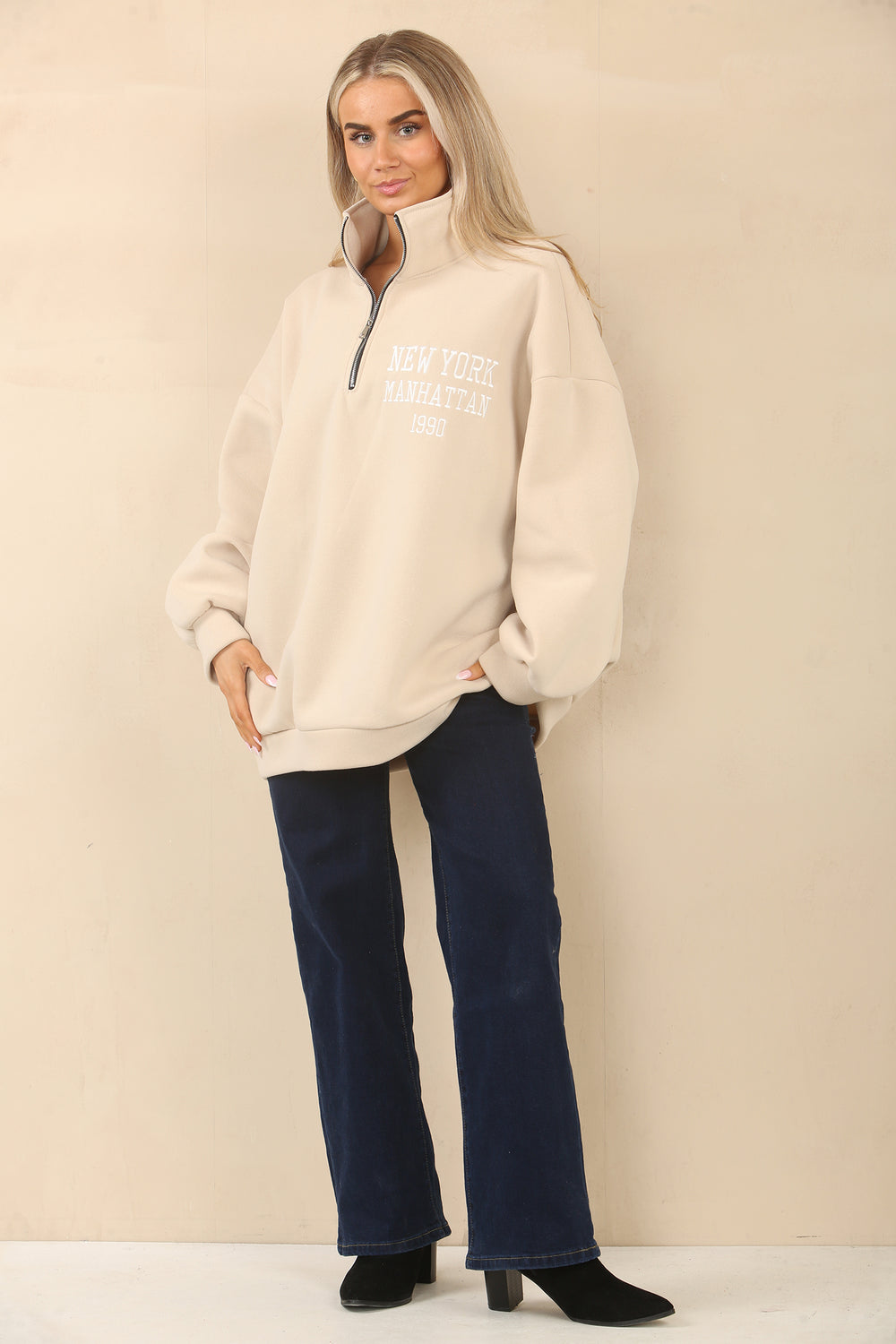 SLOGAN ZIP OVERSIZED SWEAT (14994034295168)