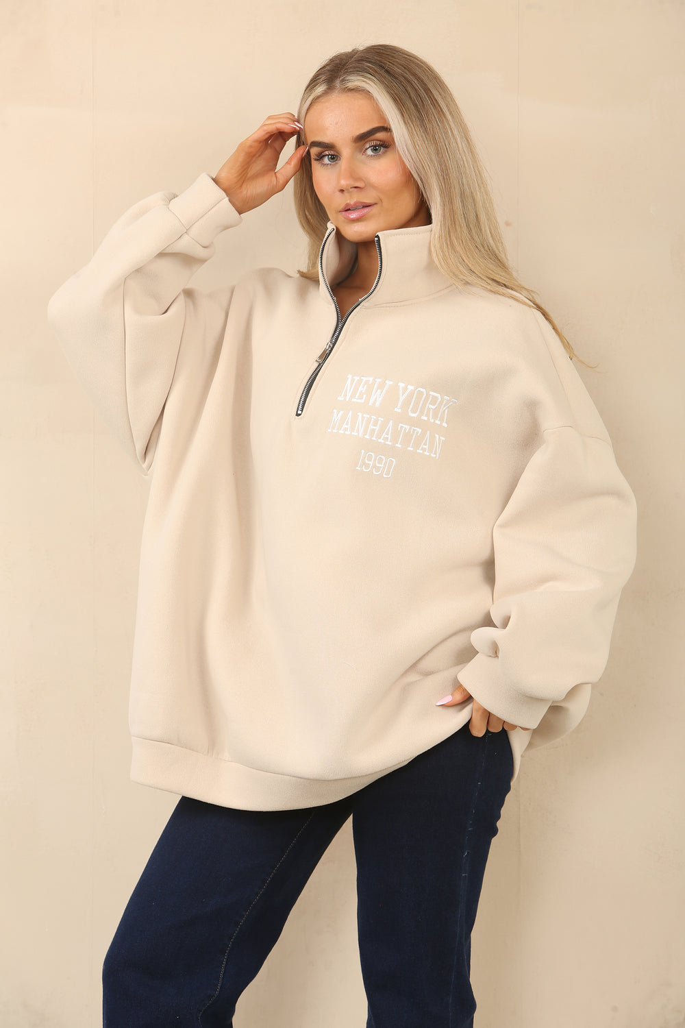 SLOGAN ZIP OVERSIZED SWEAT (14994034295168)