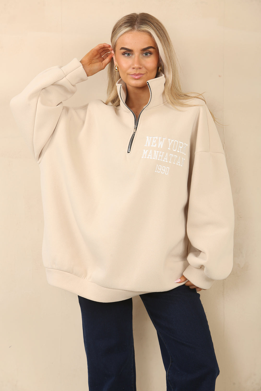 SLOGAN ZIP OVERSIZED SWEAT (14994034295168)