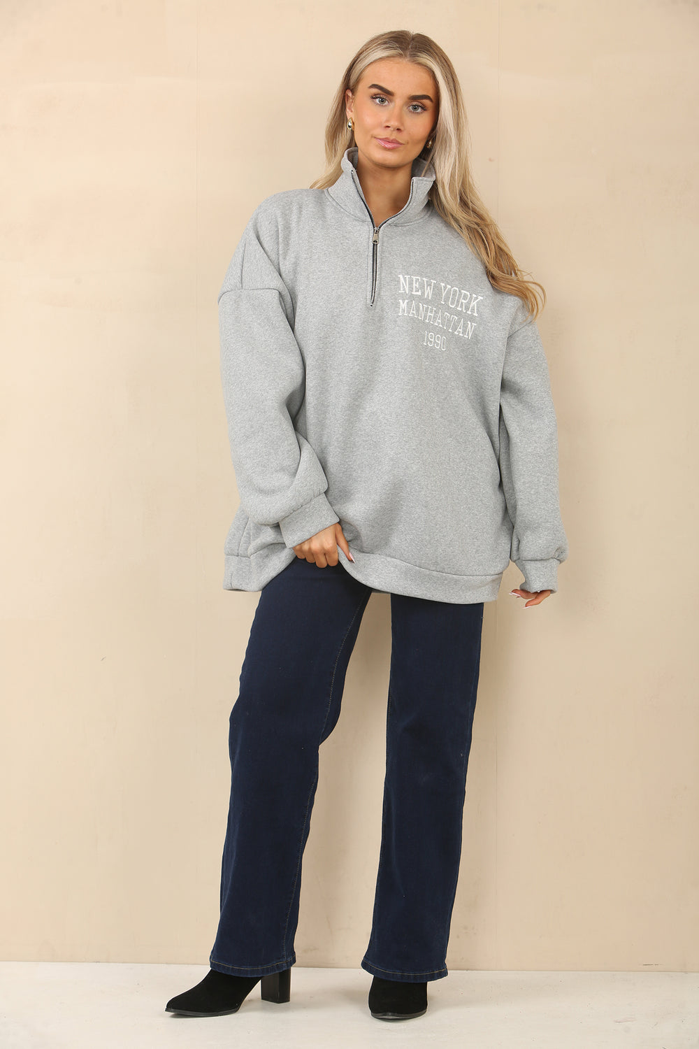 SLOGAN ZIP OVERSIZED SWEAT (14994035179904)