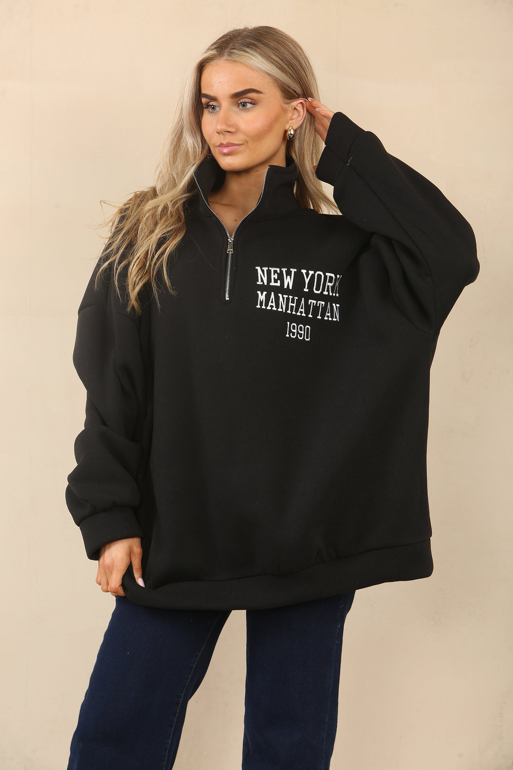 SLOGAN ZIP OVERSIZED SWEAT (14994034262400)