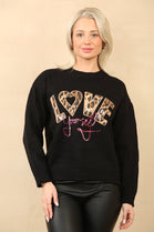 BAILEY LEOPARD LOVE SEQUIN SLOGAN JUMPER (14956910903680)