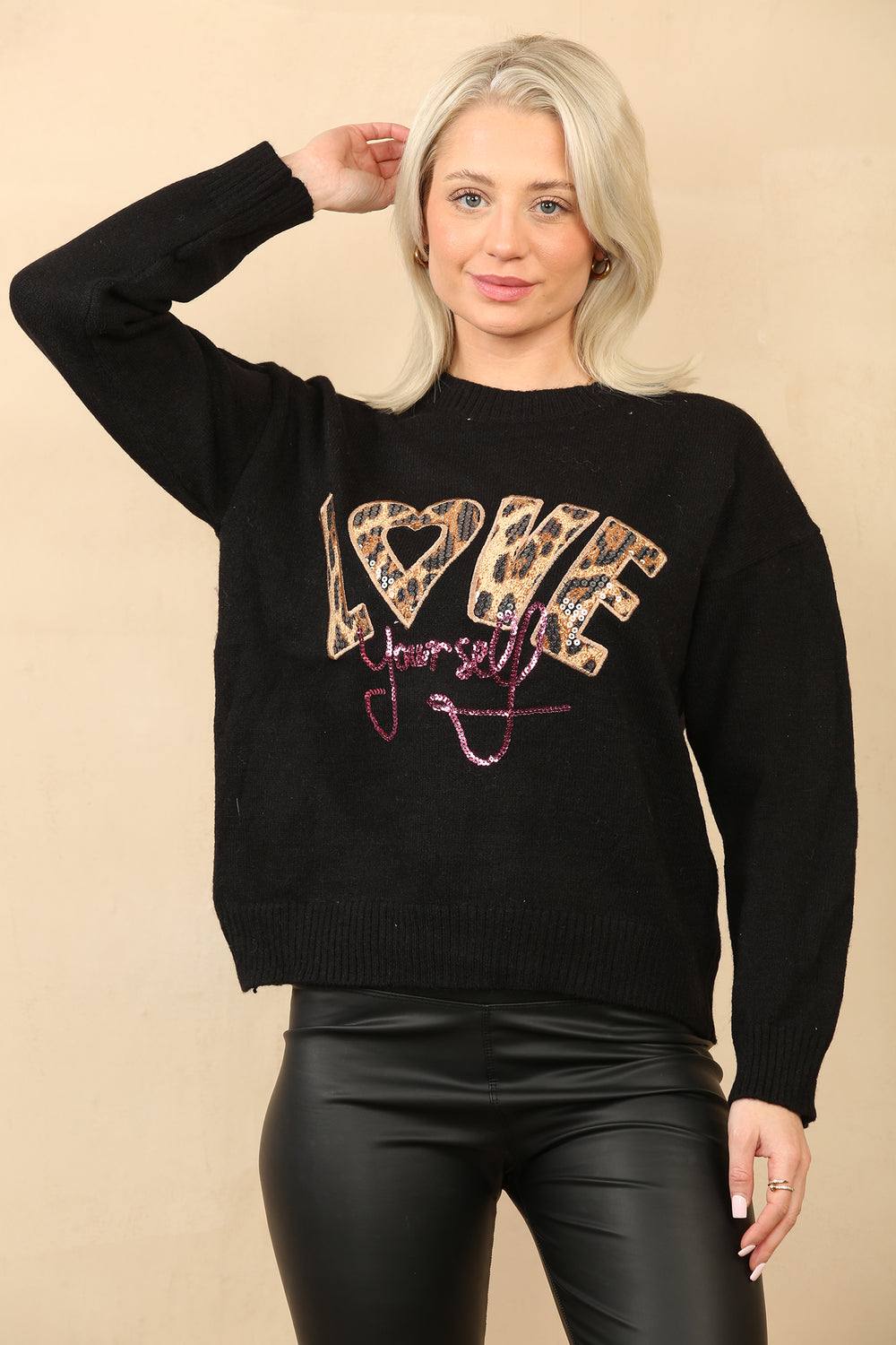 BAILEY LEOPARD LOVE SEQUIN SLOGAN JUMPER (14956910903680)