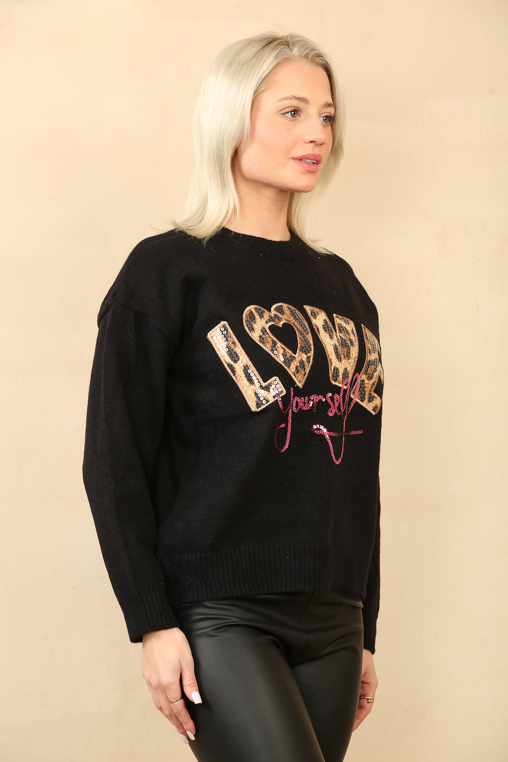 BAILEY LEOPARD LOVE SEQUIN SLOGAN JUMPER (14956910903680)