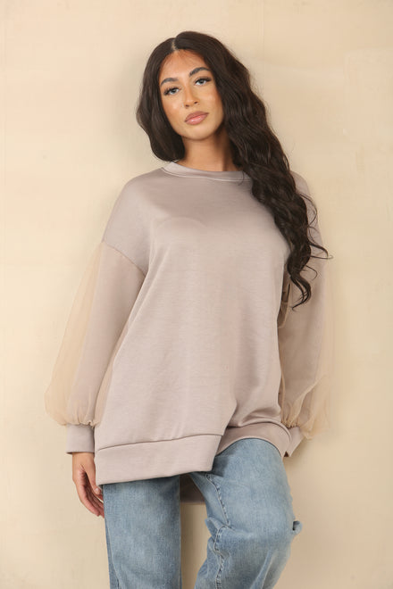 OVERSIZED TULLE SLEEVE TOP (15057995596160)