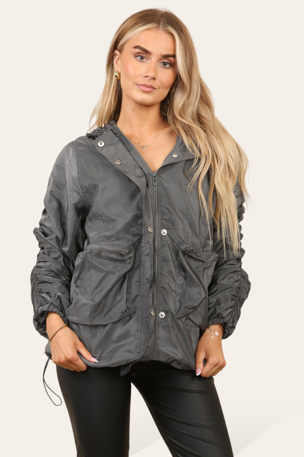 RUCHED SLEEVE RAIN COAT (8724269793528)