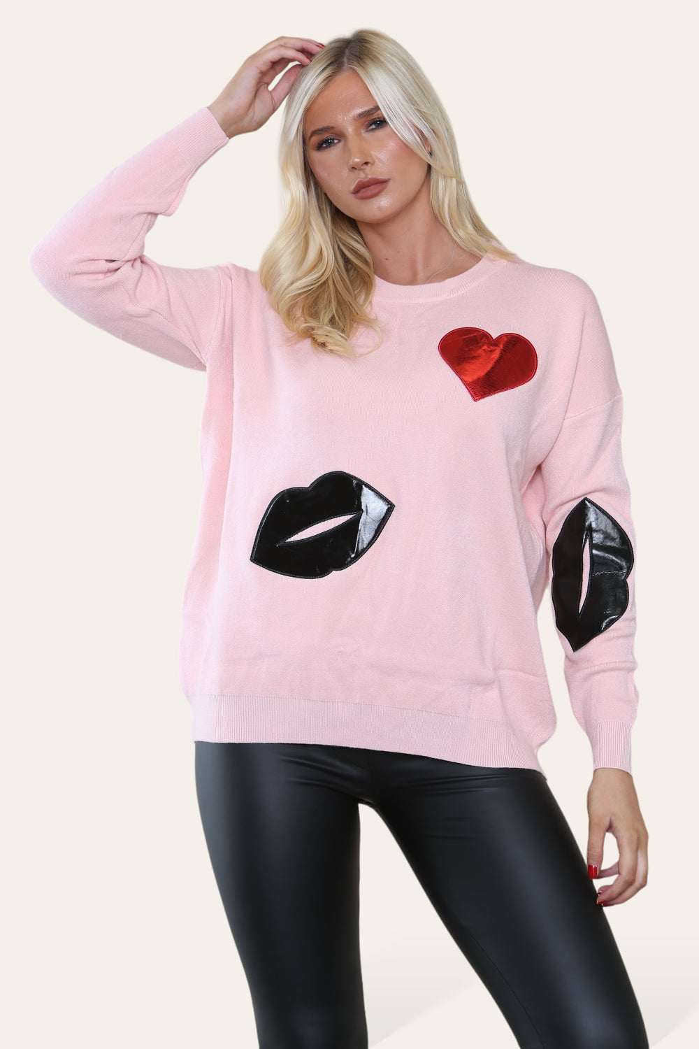 HEART & LIP EMBELISHED JUMPER (8649081946360)