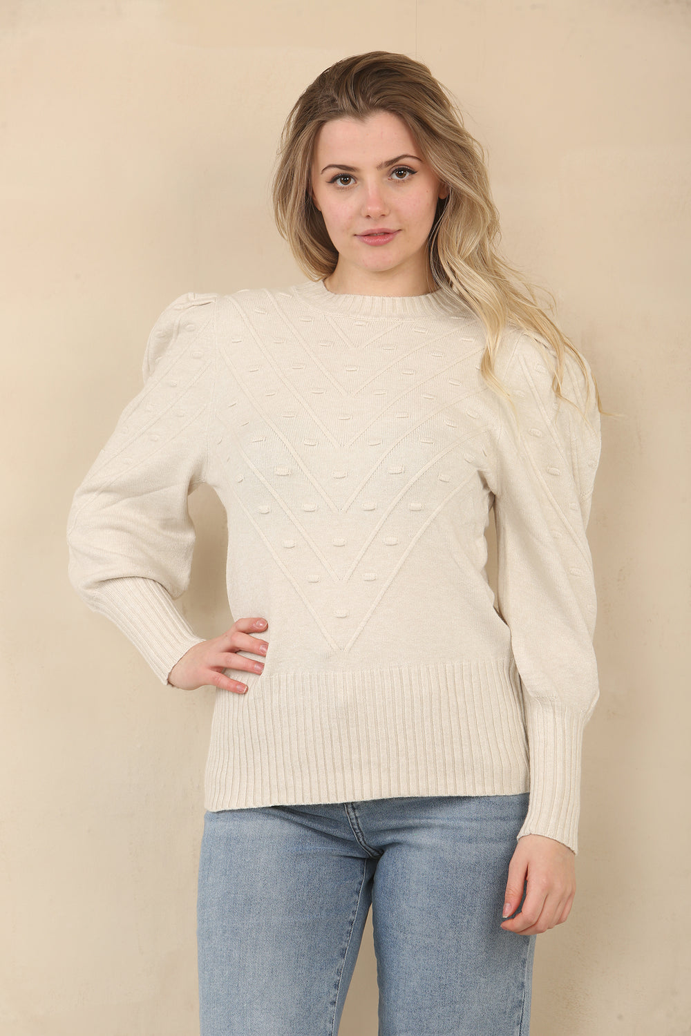 PUFF SLEEVE PATTERN JUMPER (15060794311040)