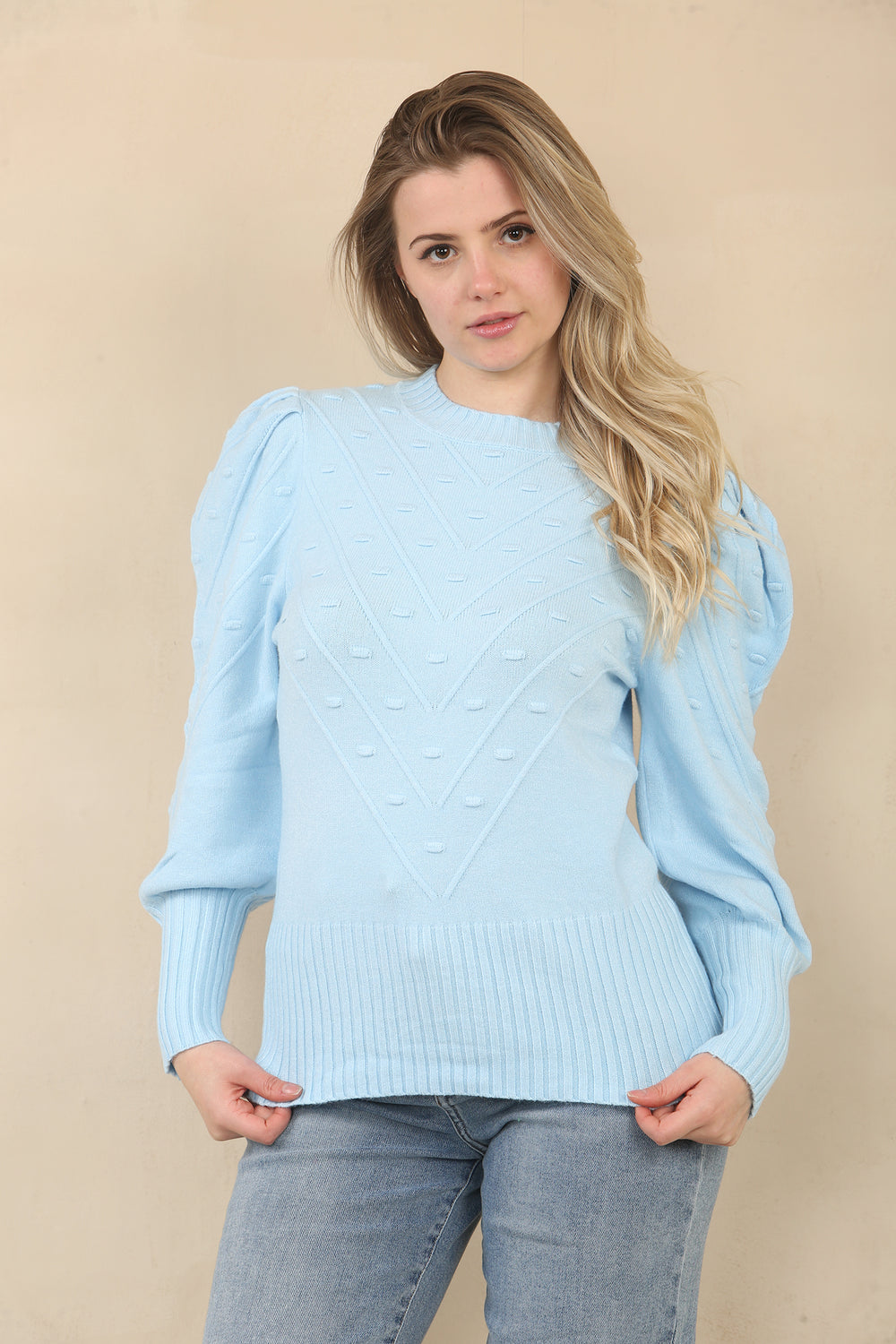 PUFF SLEEVE PATTERN JUMPER (15060789428608)