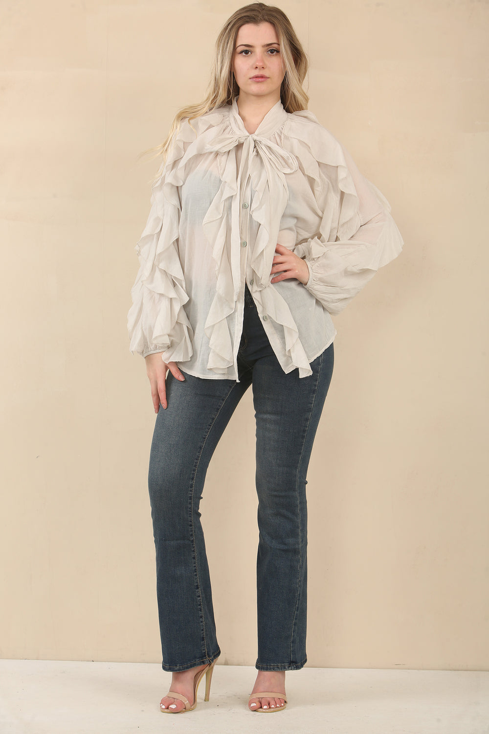 DETAIL FRILL BOW SHIRT (15060784775552)