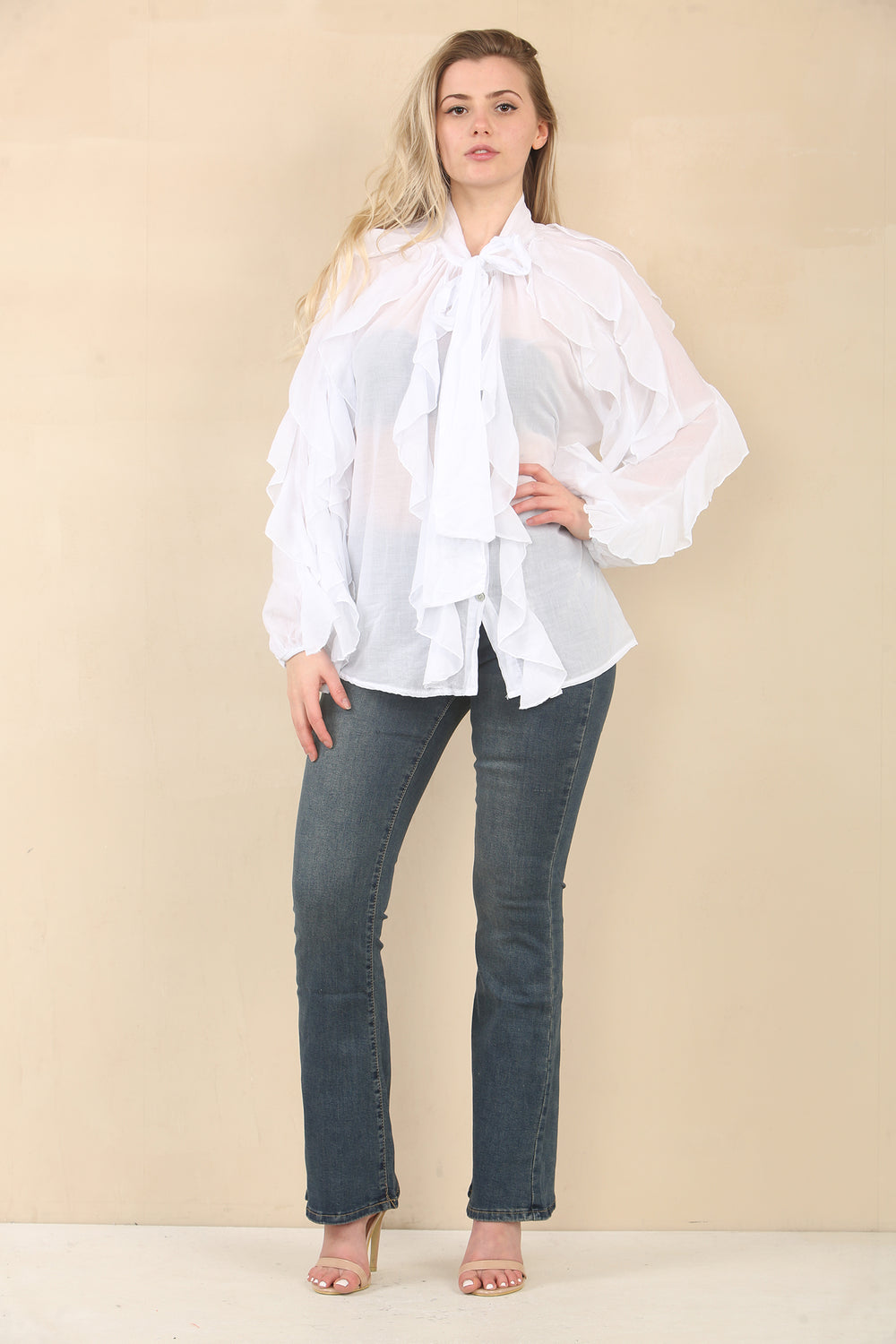 DETAIL FRILL BOW SHIRT (15060782154112)