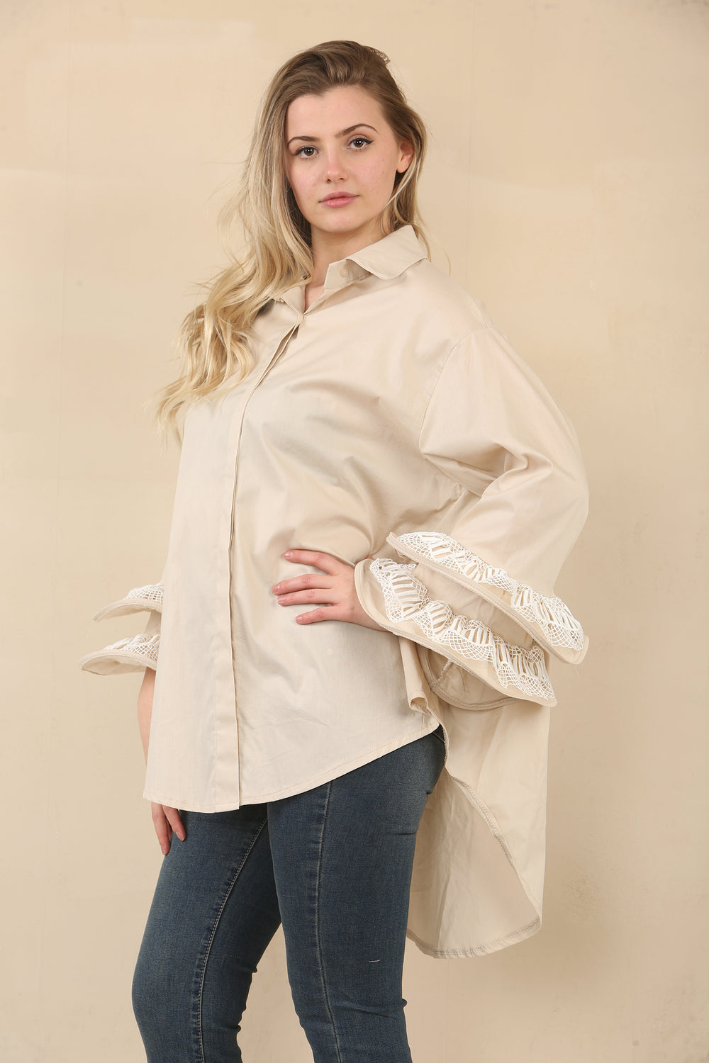 LACE RARA SLEEVE HIGH LOW SHIRT (15058942001536)