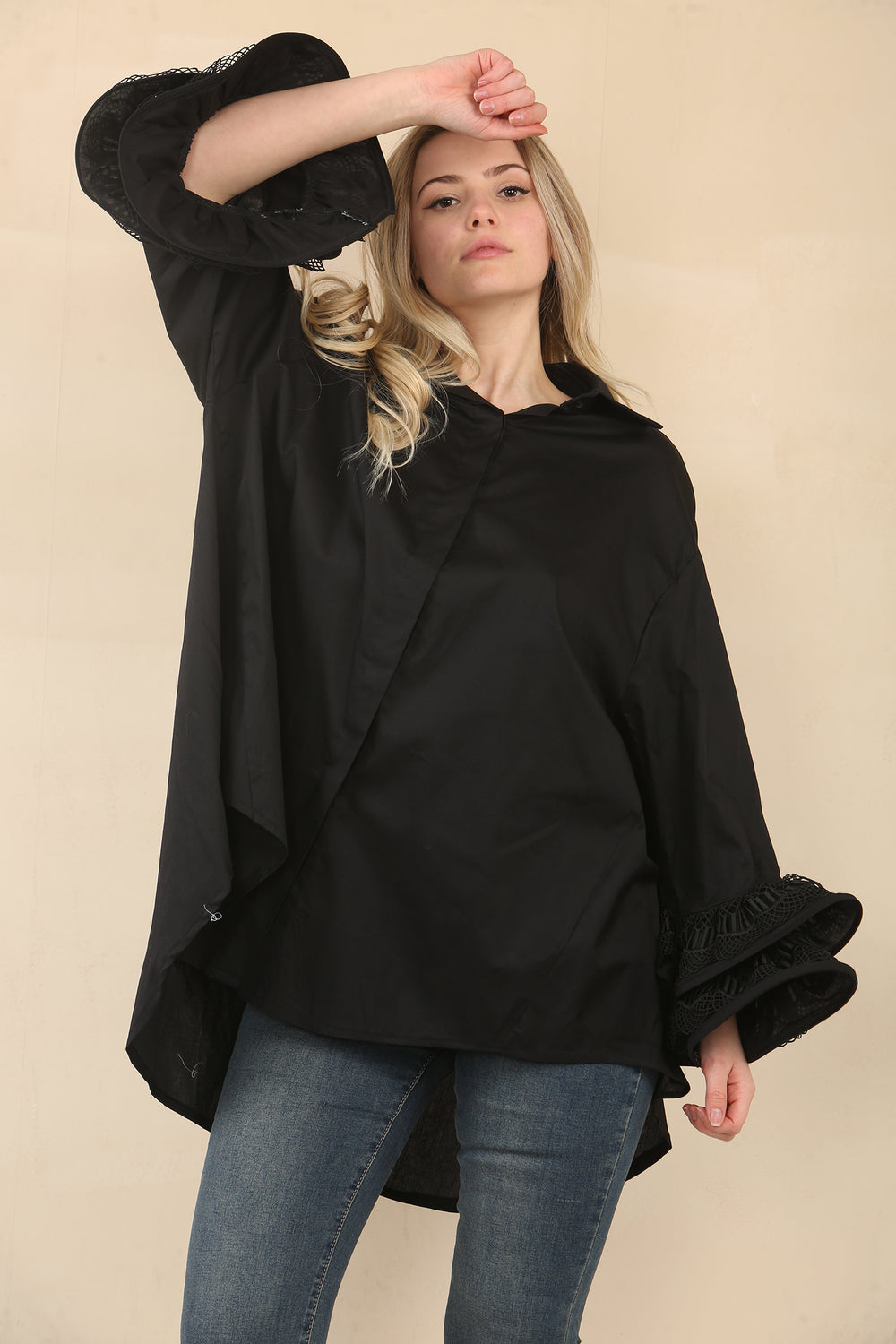 LACE RARA SLEEVE HIGH LOW SHIRT (15058941378944)