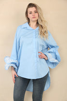 LACE RARA SLEEVE HIGH LOW SHIRT (15058942951808)