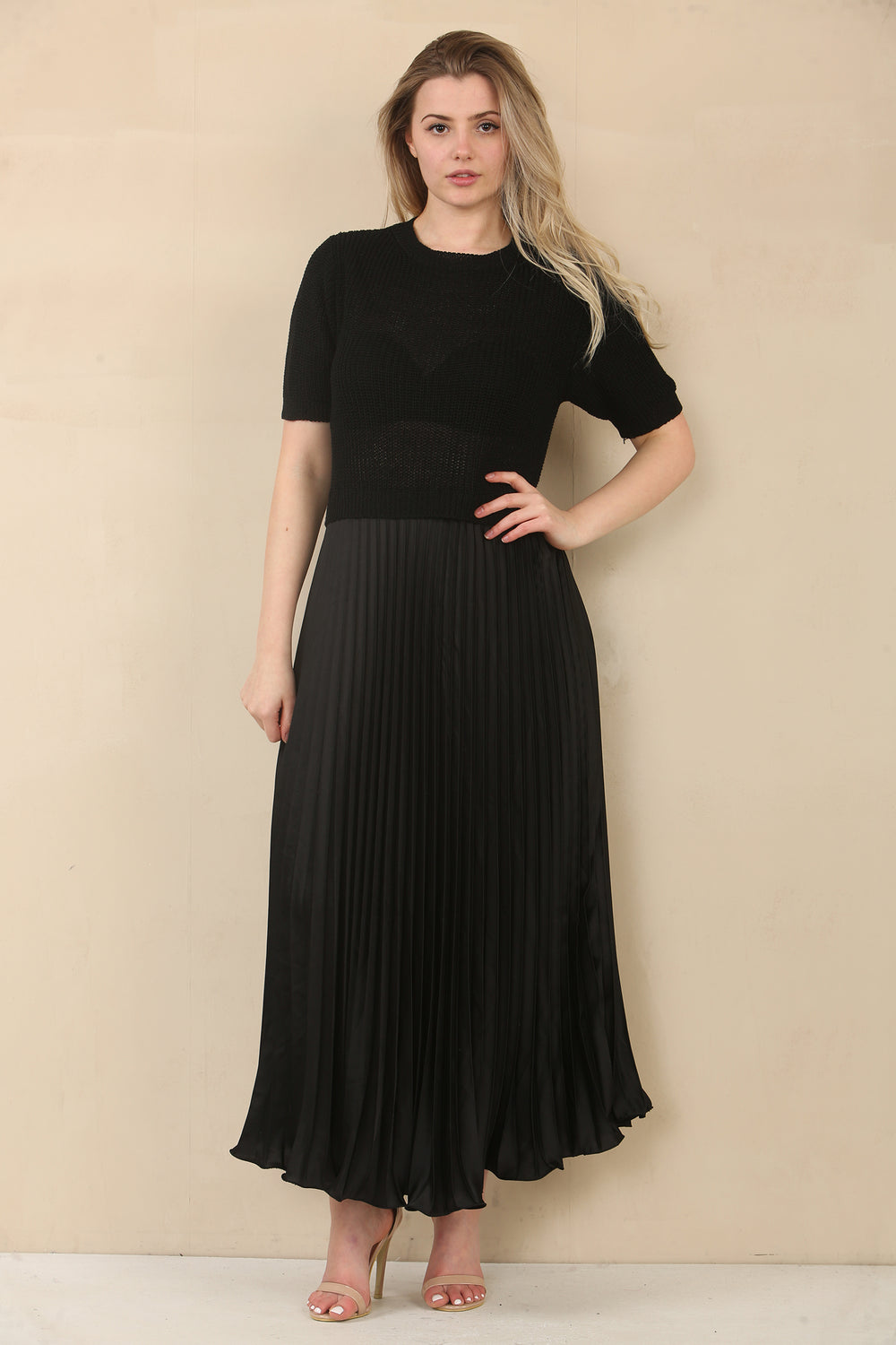 CAP SLEEVE BOTTOM PLEATED DRESS JUMPER (15060772553088)