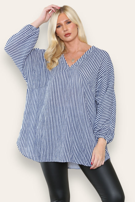 CHEESE CLOTH STRIPE OVERSIZED TOP (8652258869496)