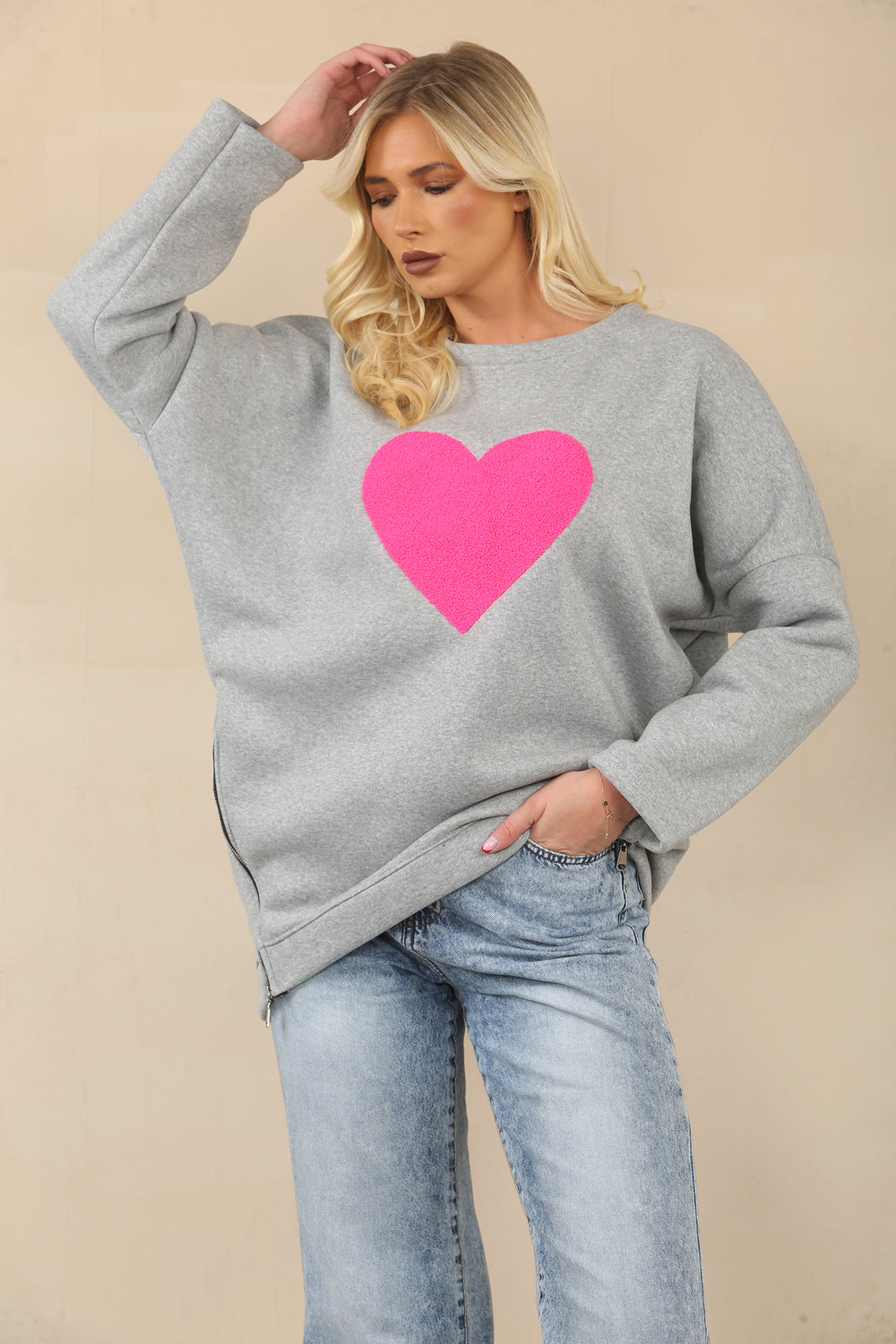 HEART ZIP DETAIL SWEAT SHIRT (15062167486848)