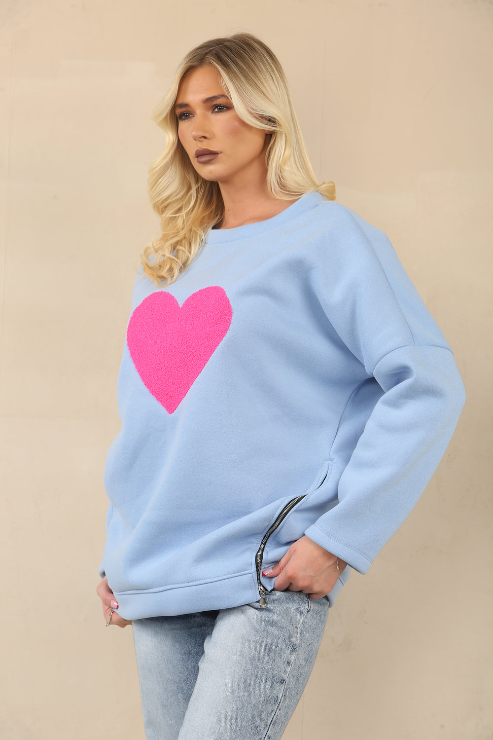 HEART ZIP DETAIL SWEAT SHIRT (15062168306048)