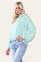 RUCHED SLEEVE PLAIN HOODIE (8657404264696)