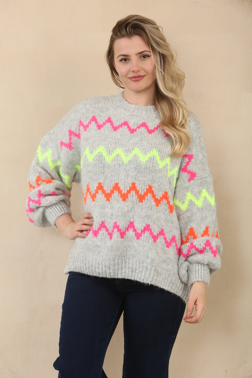 MULTI COLOUR ZIG ZAG KNIT JUMPER (15066291405184)