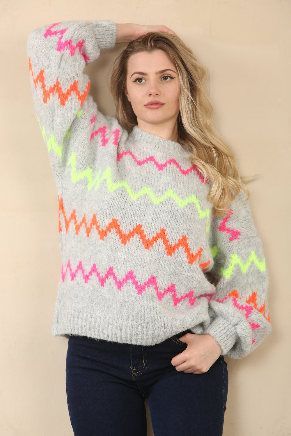 MULTI COLOUR ZIG ZAG KNIT JUMPER (15066291405184)