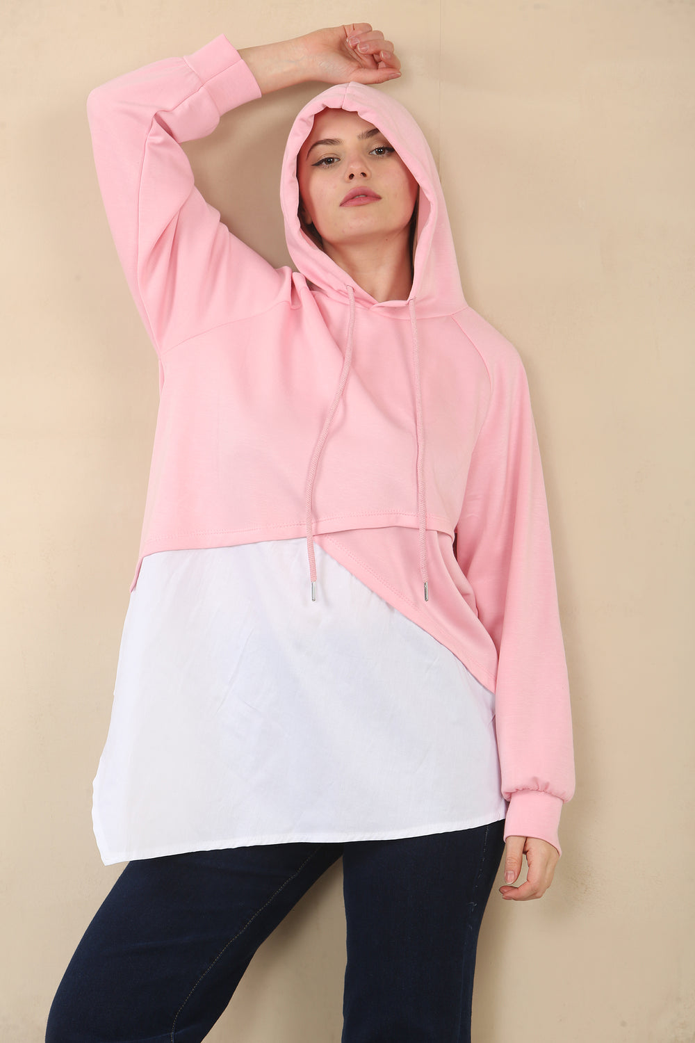 SHIRT DETAIL SWEAT HOODIE (15066282590592)