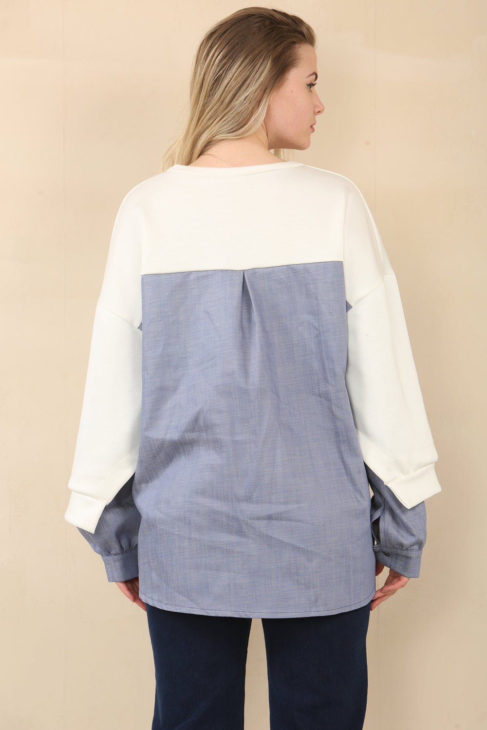 DENIM SHIRT DETAIL SWEAT (15067993571712)