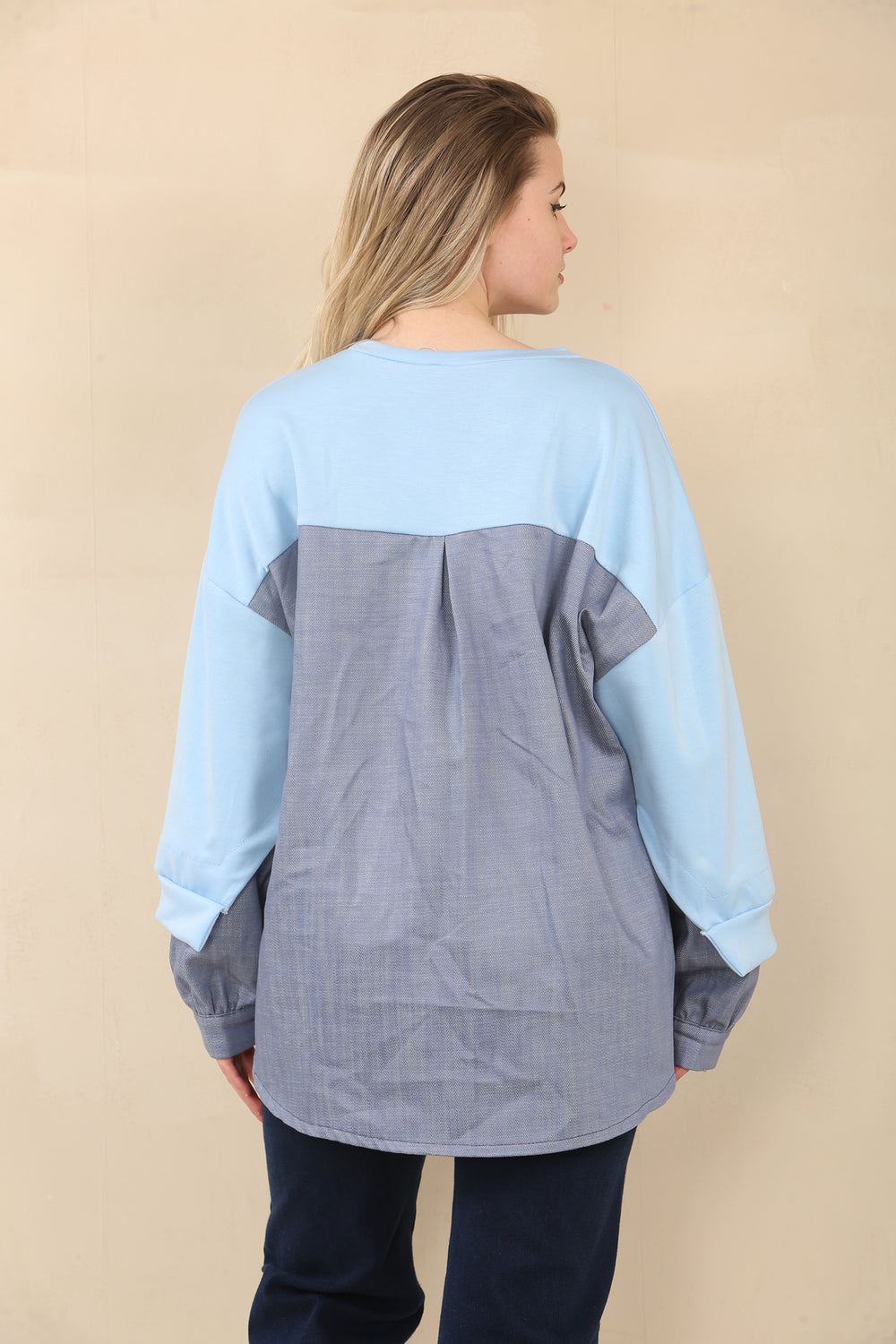 DENIM SHIRT DETAIL SWEAT (15067992719744)