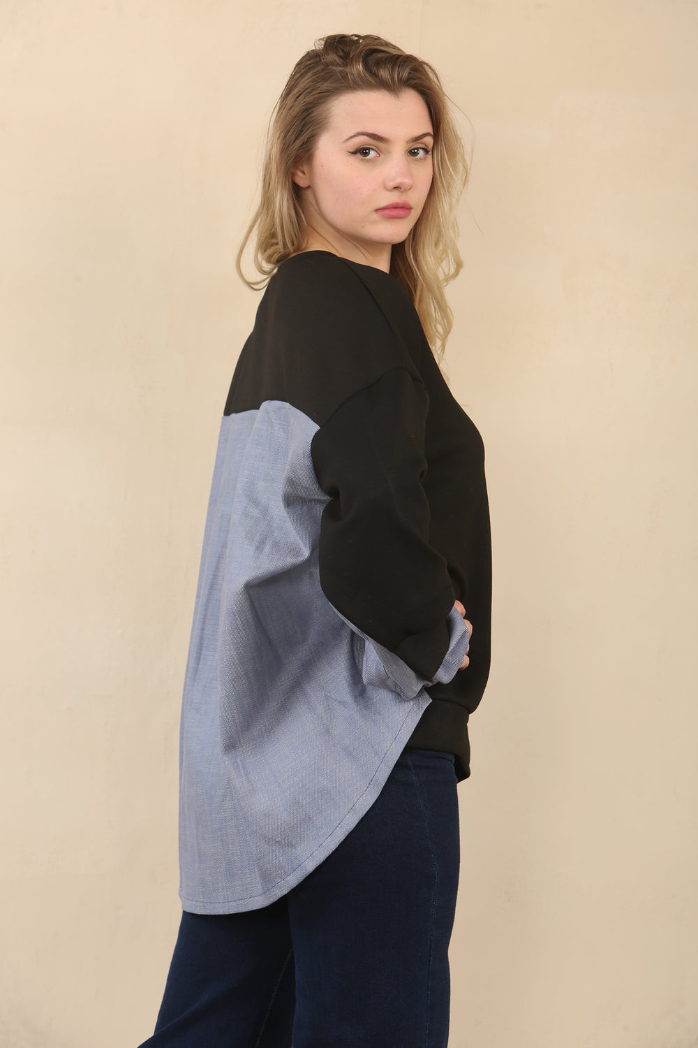 DENIM SHIRT DETAIL SWEAT (15067994259840)