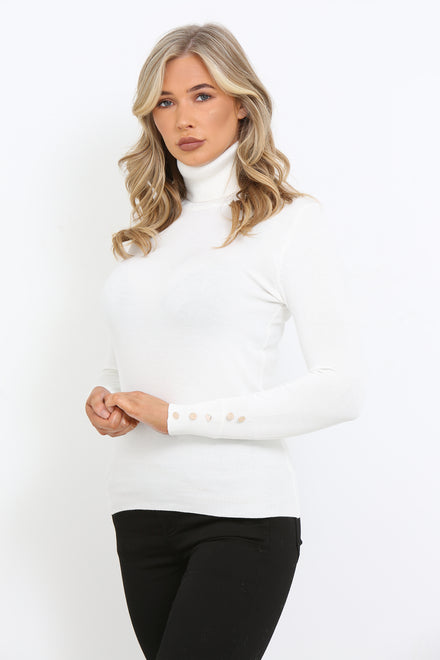 GOLD BUTTON DETAILED ROLL NECK JUMPER (7905519370488) (14669819183488)